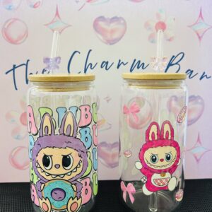 labubu themed custom tumbler with bamboo lid and straw