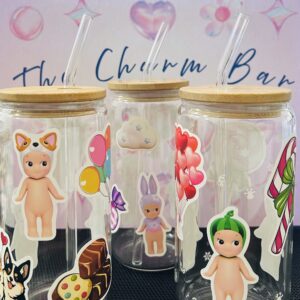 sonny angel themed custom tumbler with straw and bamboo lid