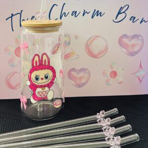 glass bow straw pink